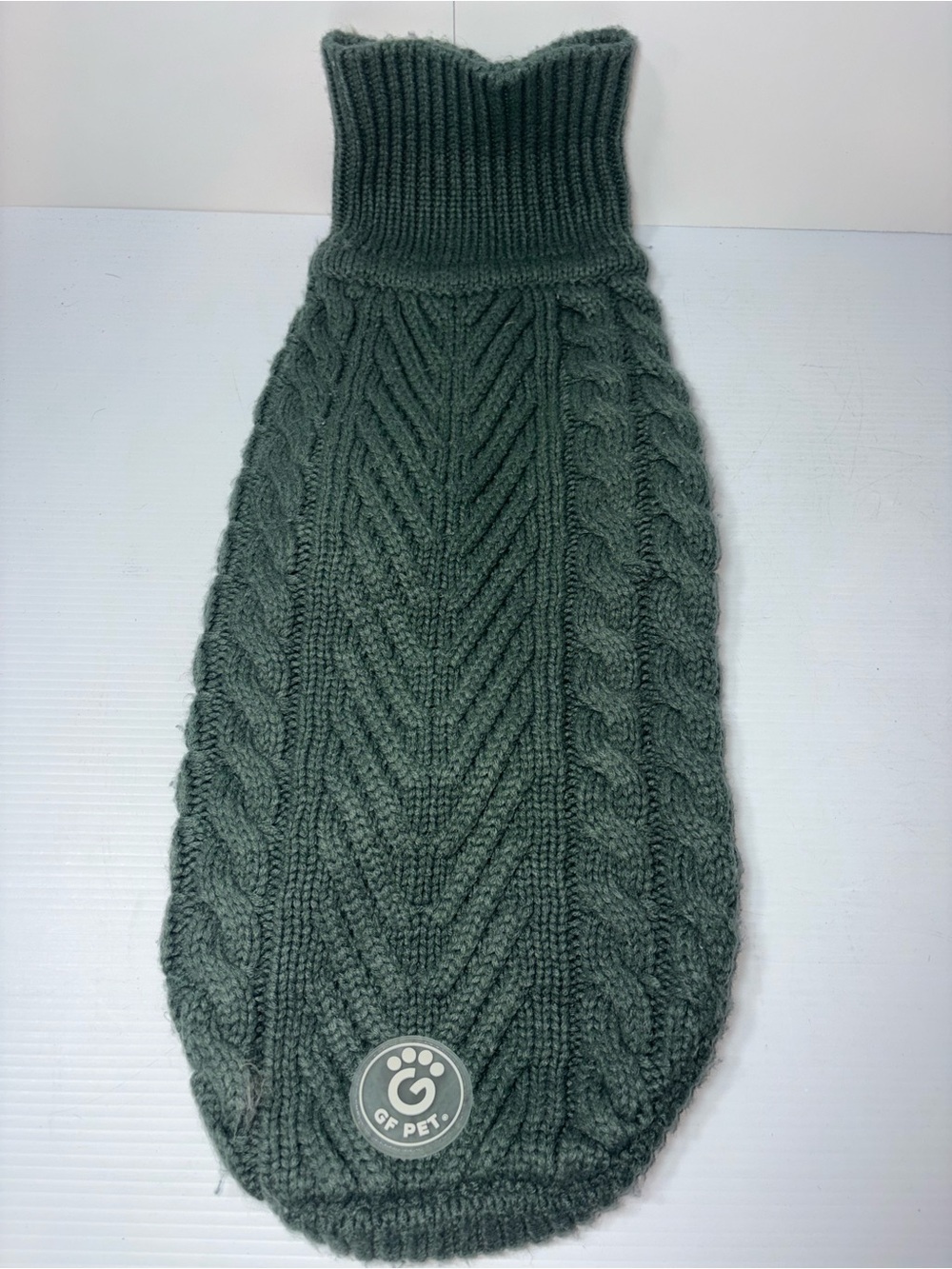 GF PET Olive Green Cable Knit Dog Sweater with Turtleneck